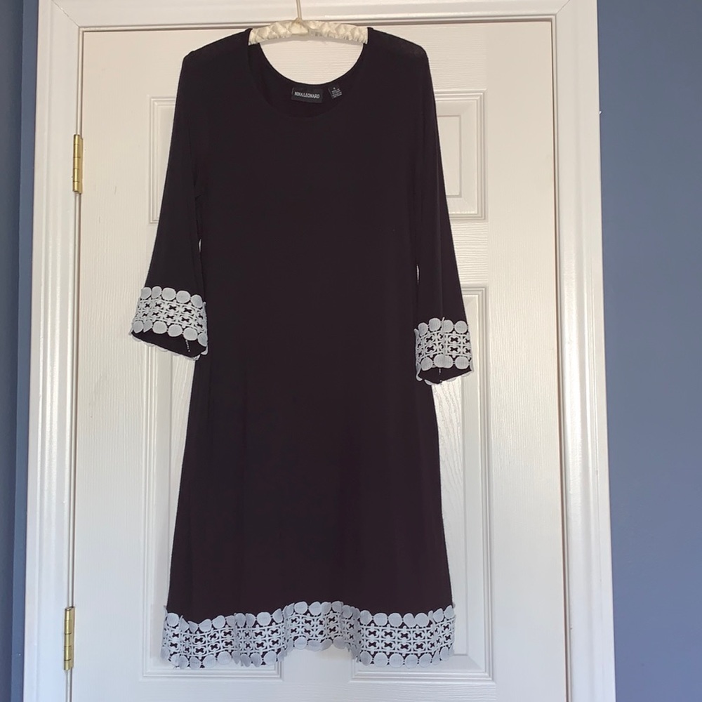 Black Knit dress with White Lace Trim